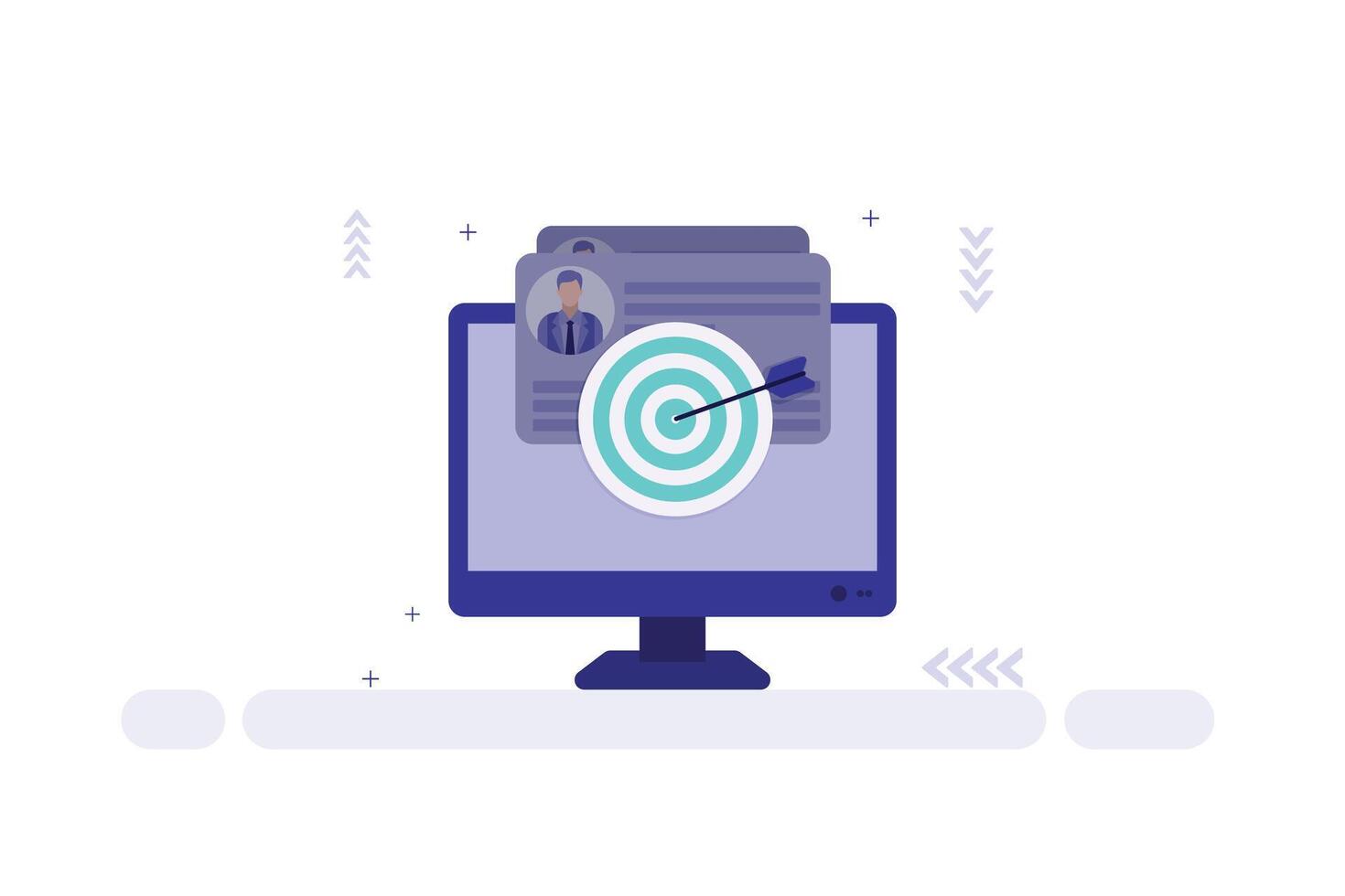 Illustration of a computer monitor showing a bullseye target and profile document, symbolizing digital marketing focus vector