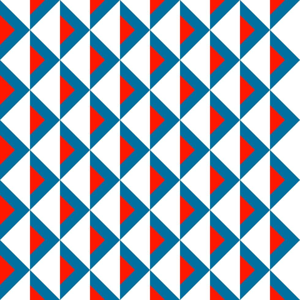 Repeating geometric pattern of triangles with red and navy blue on white background. vector