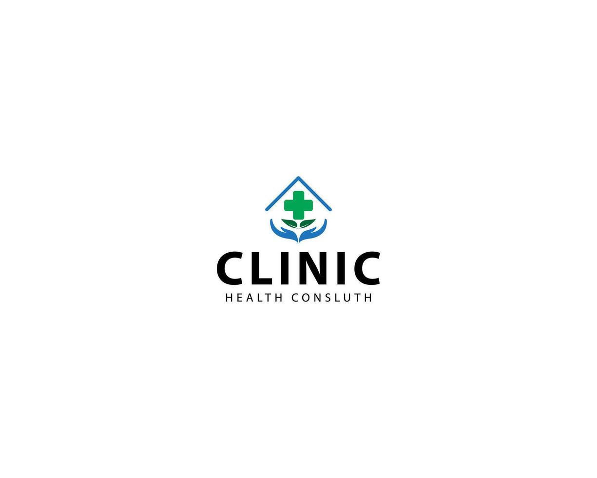 Clinic Logo. House with Cross Plus Sign Combination. Flat Logo Design Template Element for Healthcare and Medical Logos. Design vector