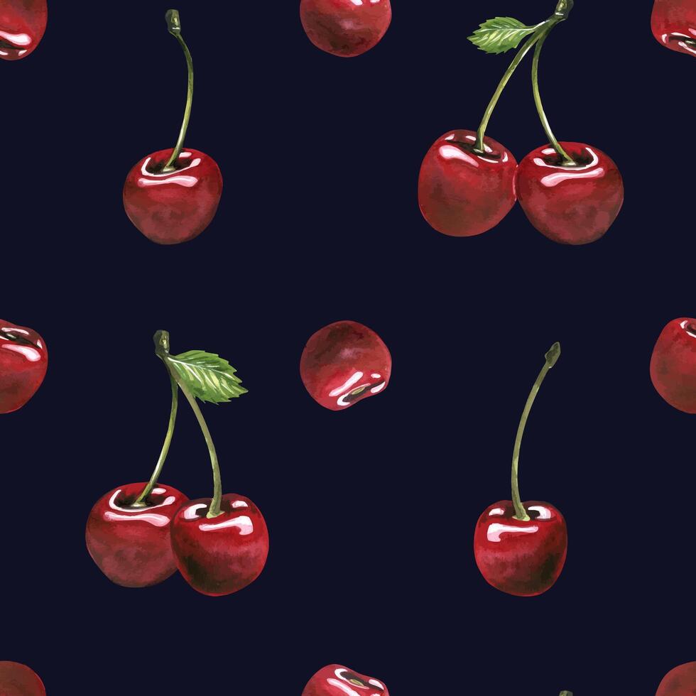 red cherry pattern on dark background vector
