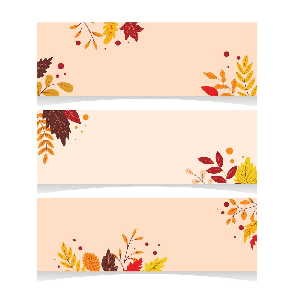 Set of autumn banners with colorful leaves vector