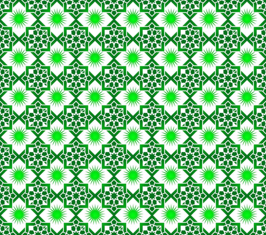Seamless pattern with green islamic geometric star shapes and decorative tile background design vector