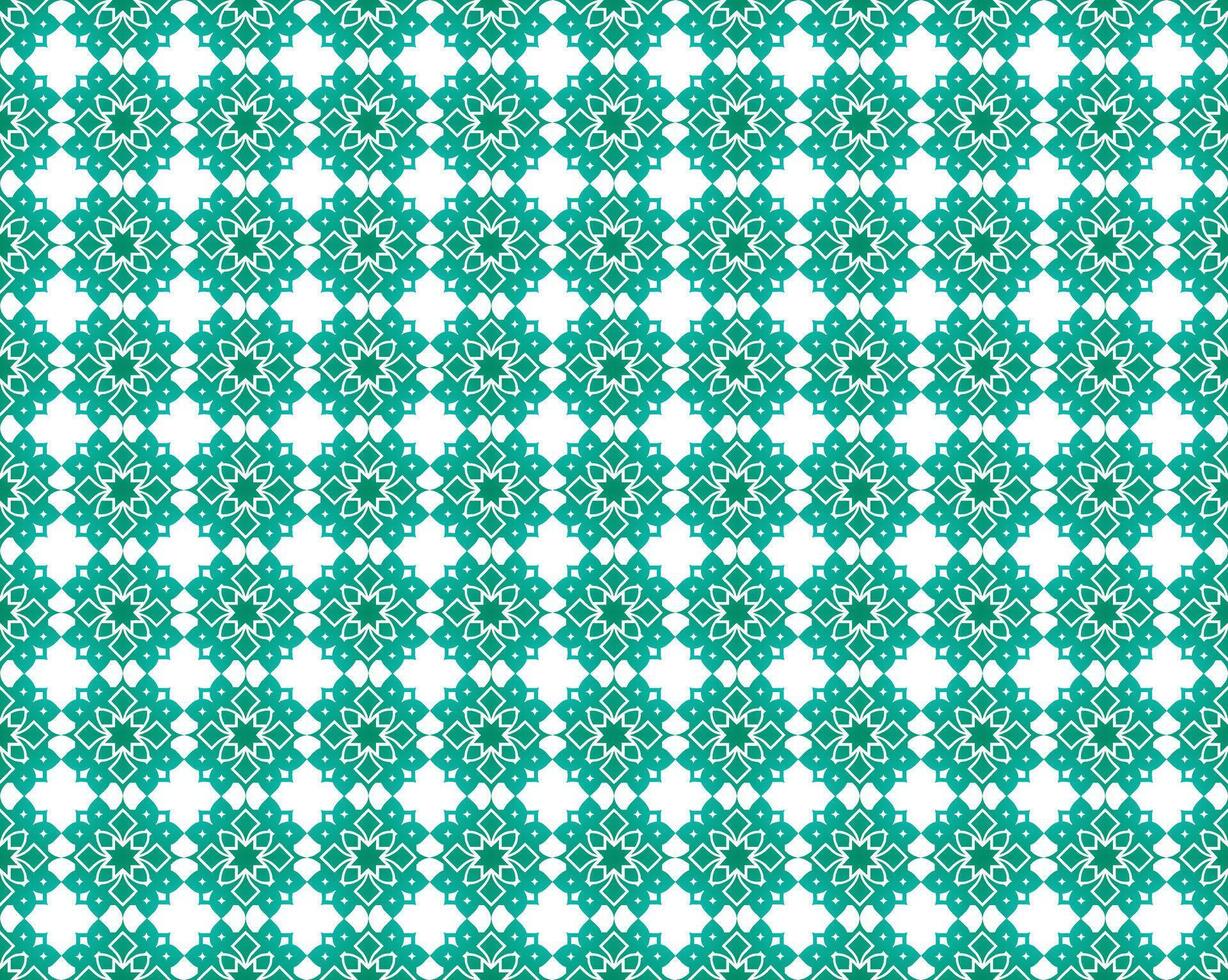 Seamless islamic pattern with green geometric floral tiles on white background in traditional style vector