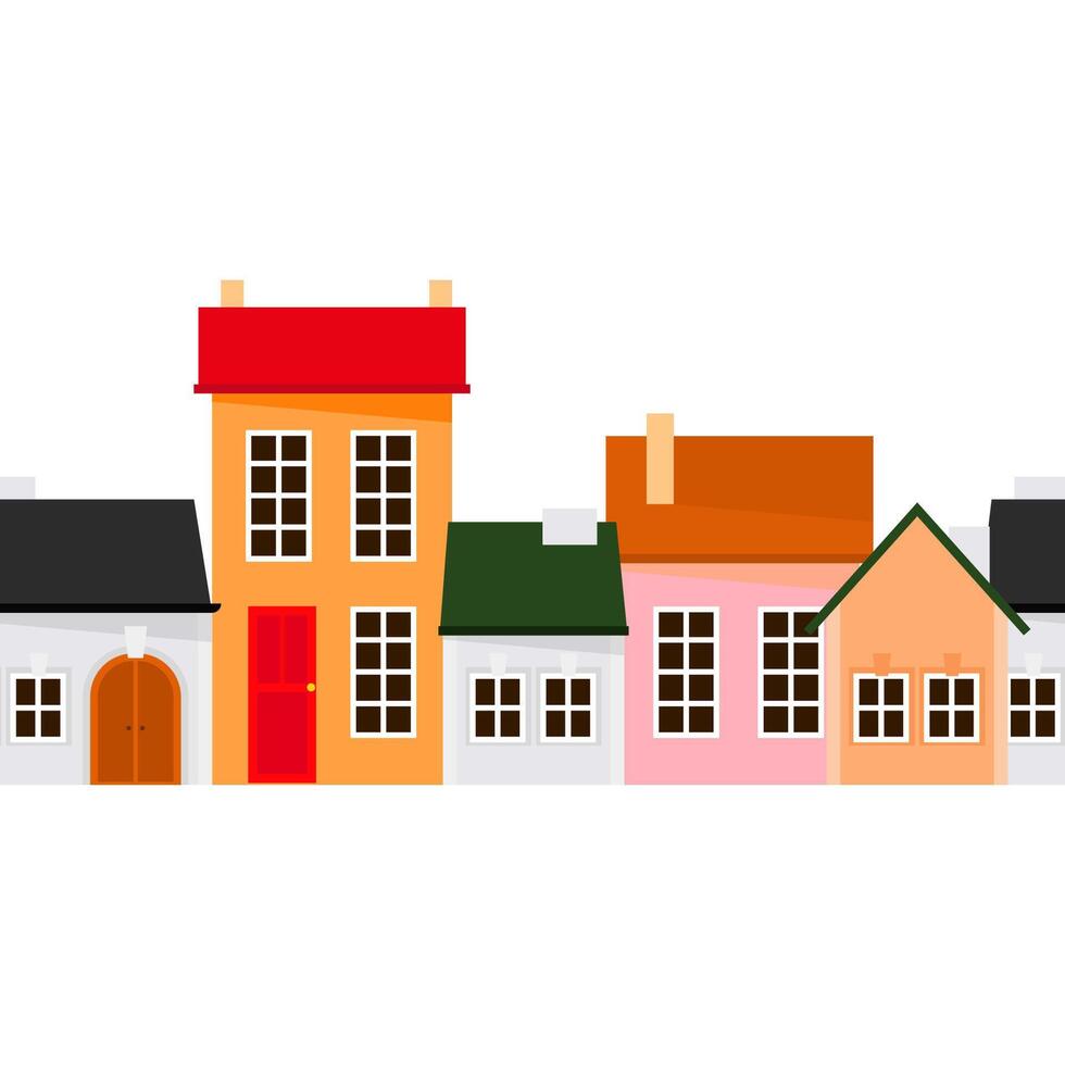 Seamless border of colorful Christmas European houses in a row vector