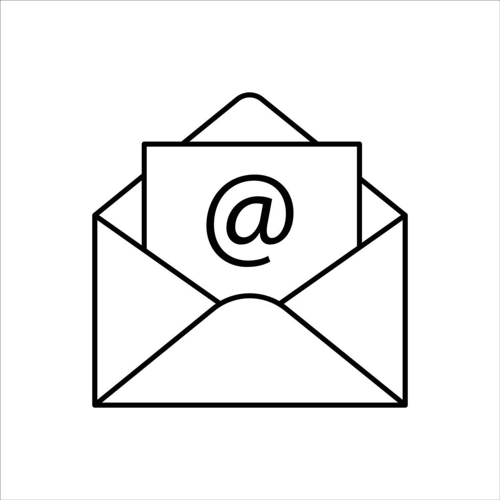 Black and white envelope icon representing email message inbox newsletter mail delivery notification and communication concept isolated on white background for web social contact and correspondence vector