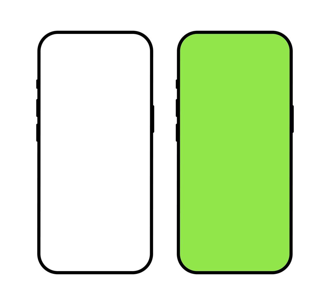 Smartphone frame mockups set. Gadget symbol. Device flat front view. Sign for website design, ui, mobile app. Blank phone green screen mockup. Mobile phone black icon. vector