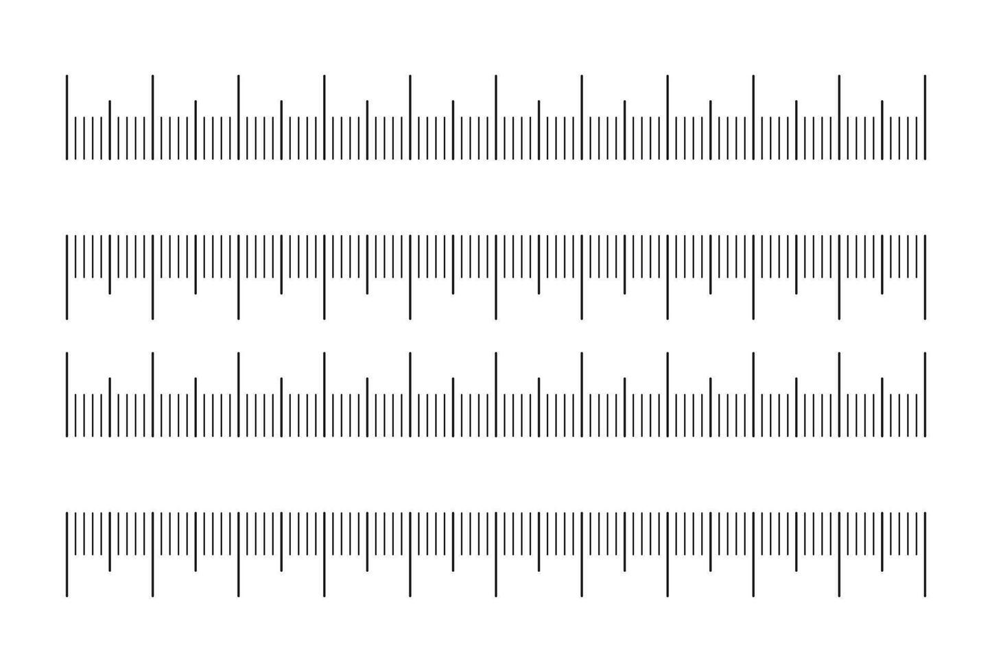 Measuring charts with 10 centimeters set. Ruler scale without numbers, ten cm. Length measurement math, distance, height, sewing tool, template. Graphic thin outline illustration. vector