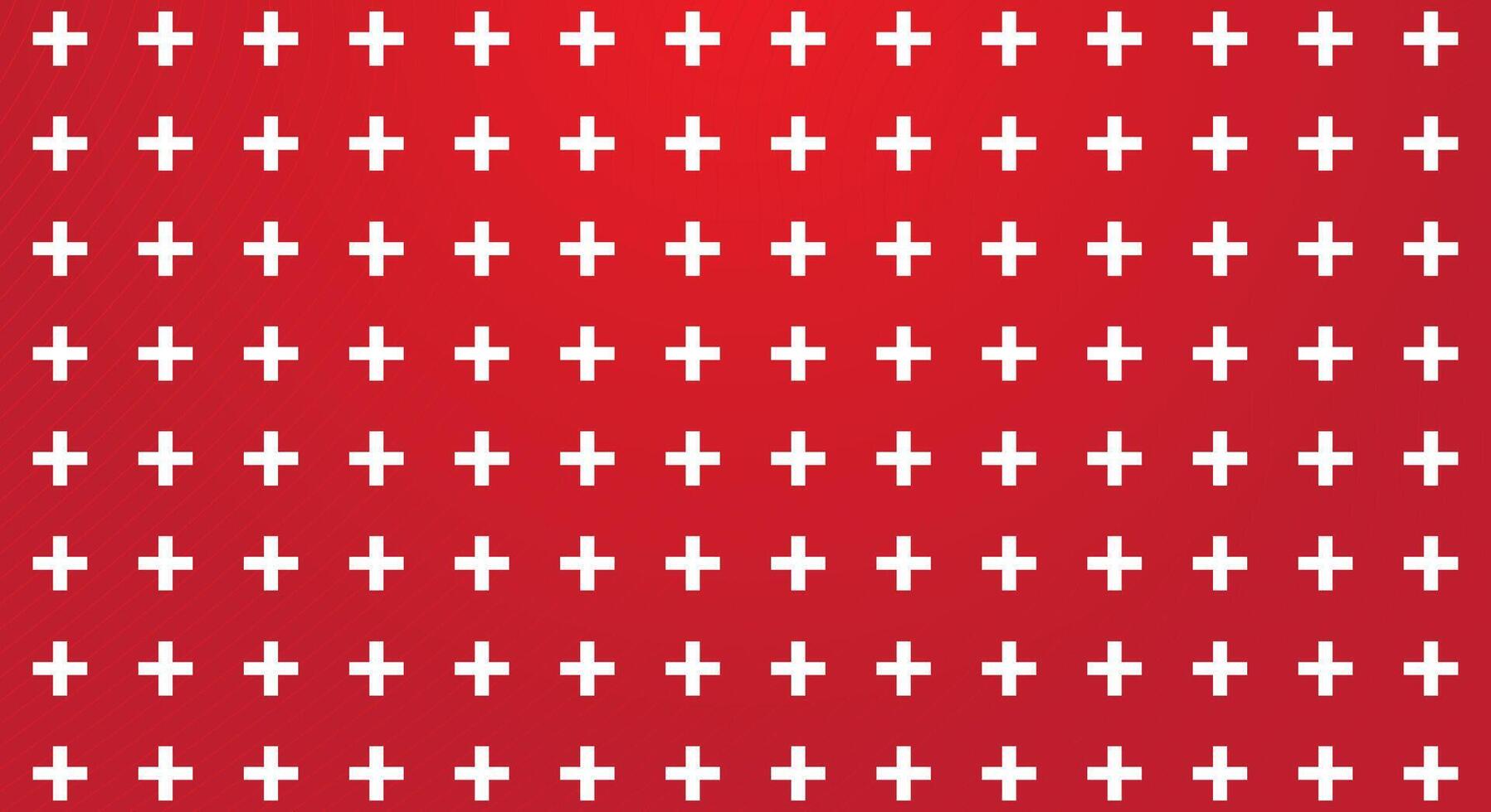 Seamless simple pattern of white cross symbol on red gradient background. Plus icon vector