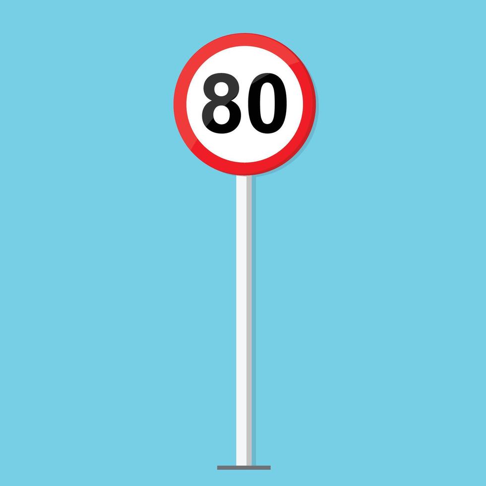 A speed limit sign on a pole with the number 80 vector