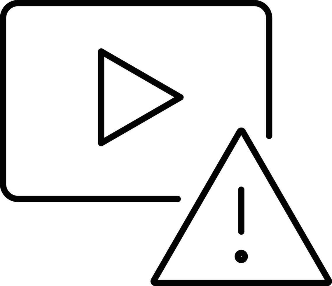 error warning alert play icon symbol triangle exclamation outlineVideo error warning icon with play button and alert triangle outlined style representing media playback issue or caution vector