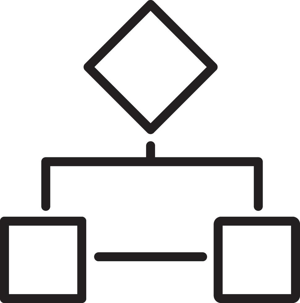 Flowchart diagram with diamond decision symbol, two connected rectangles, simple black outline, representing process workflow or decision making in business or project planning vector