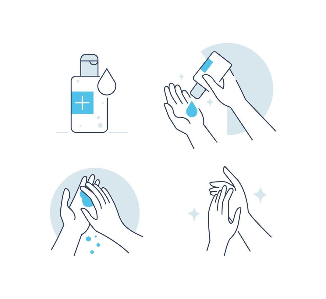 Infographic Steps How to Use Hygienic Gel for Hands Properly. Cleaning Hands with Antiseptic Product. Prevention against Virus vector