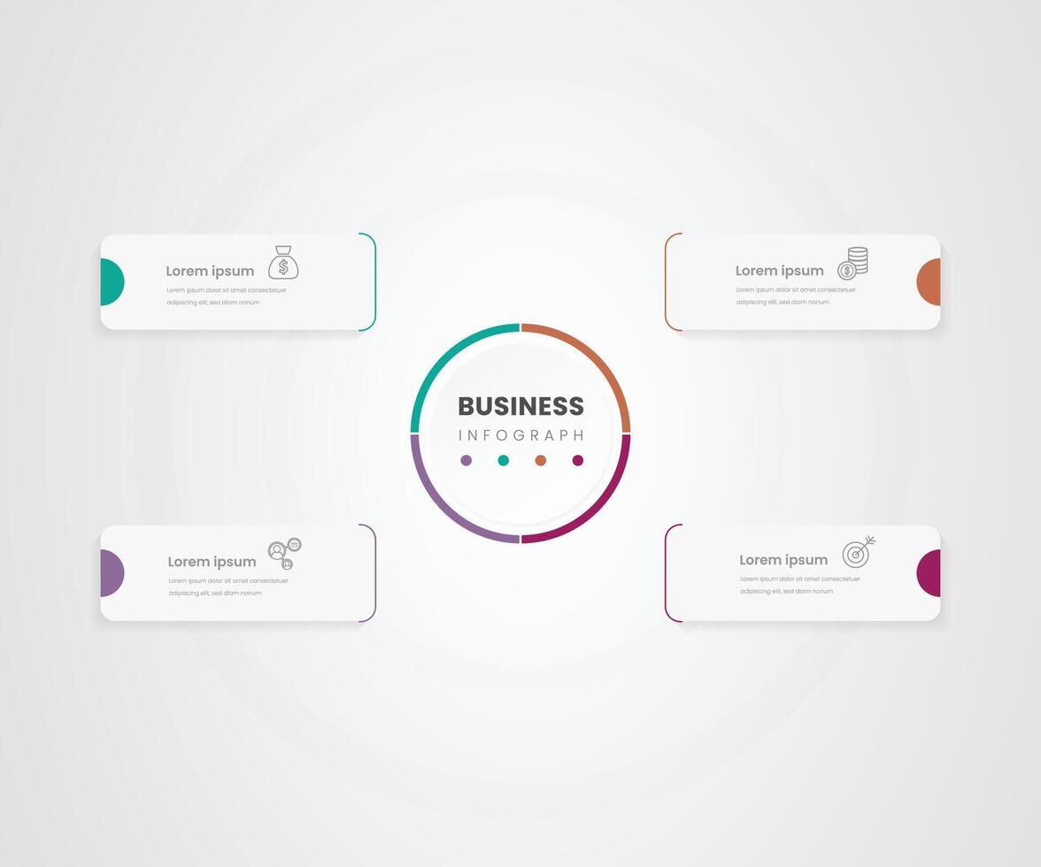 4 square shape business infograph with circle in middle vector
