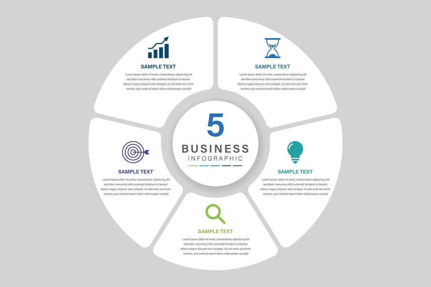 infographic label design with circle infographic template design and 5 options or steps. Can be used for process diagram, presentations, workflow layout, flow chart vector