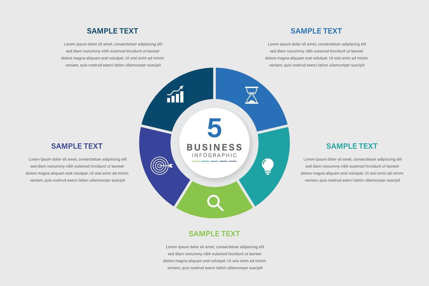 infographic label design with circle infographic template design and 5 options or steps. Can be used for process diagram, presentations, workflow layout, banner, flow chart. vector