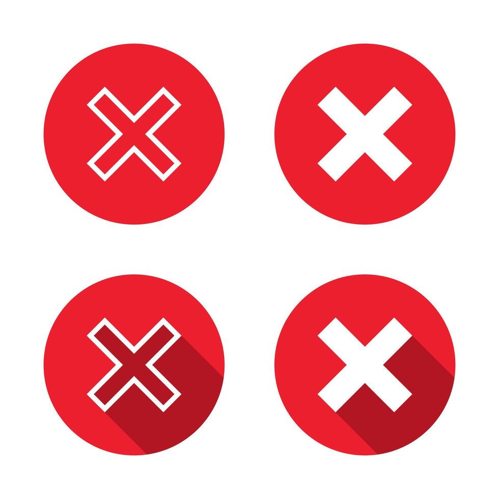 Cross icon with long shadow. Cancel or close button symbol. Error mark, X sign vector