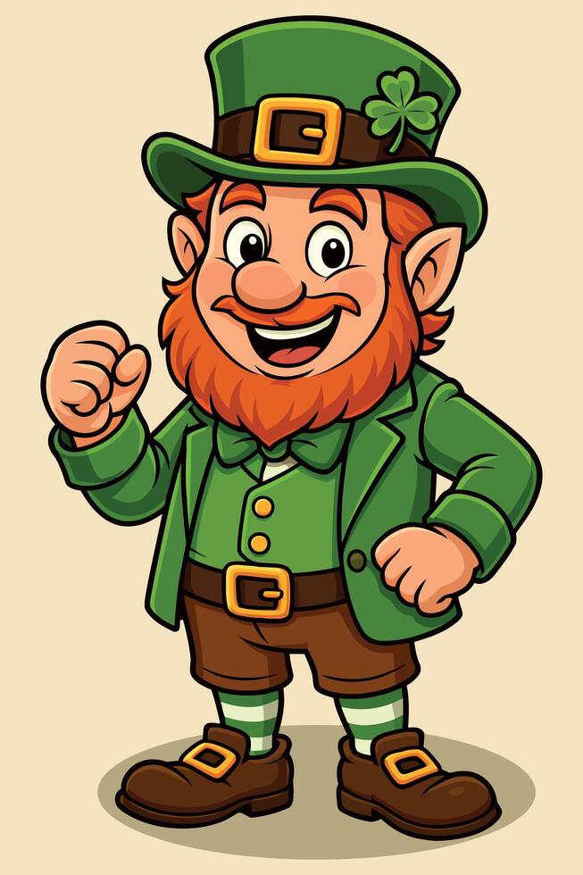 Cheerful leprechaun in green attire vector
