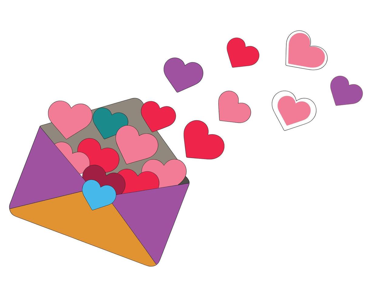 Envelope overflowing with colorful hearts on white background vector