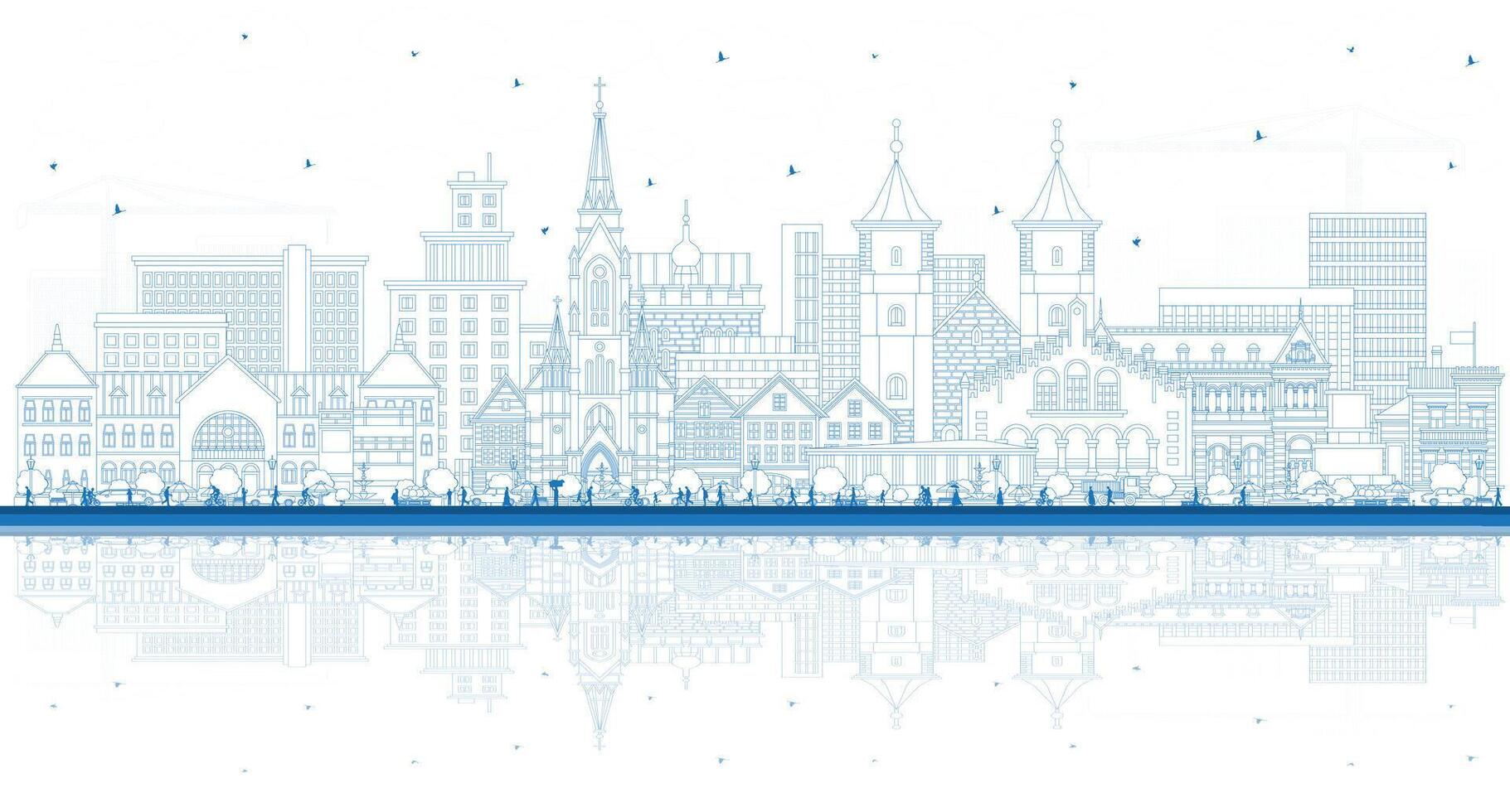 Stylized city skyline with reflection vector