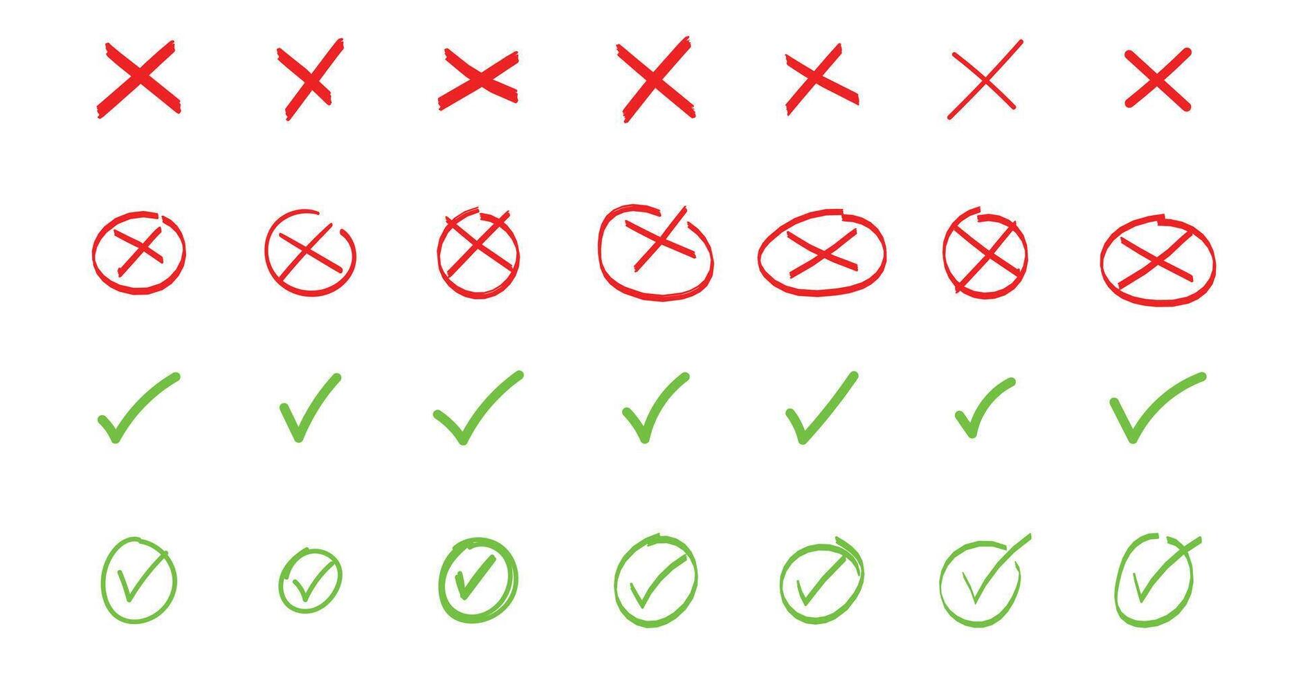 Hand drawn marker cross box x check mark checkbox v list vector