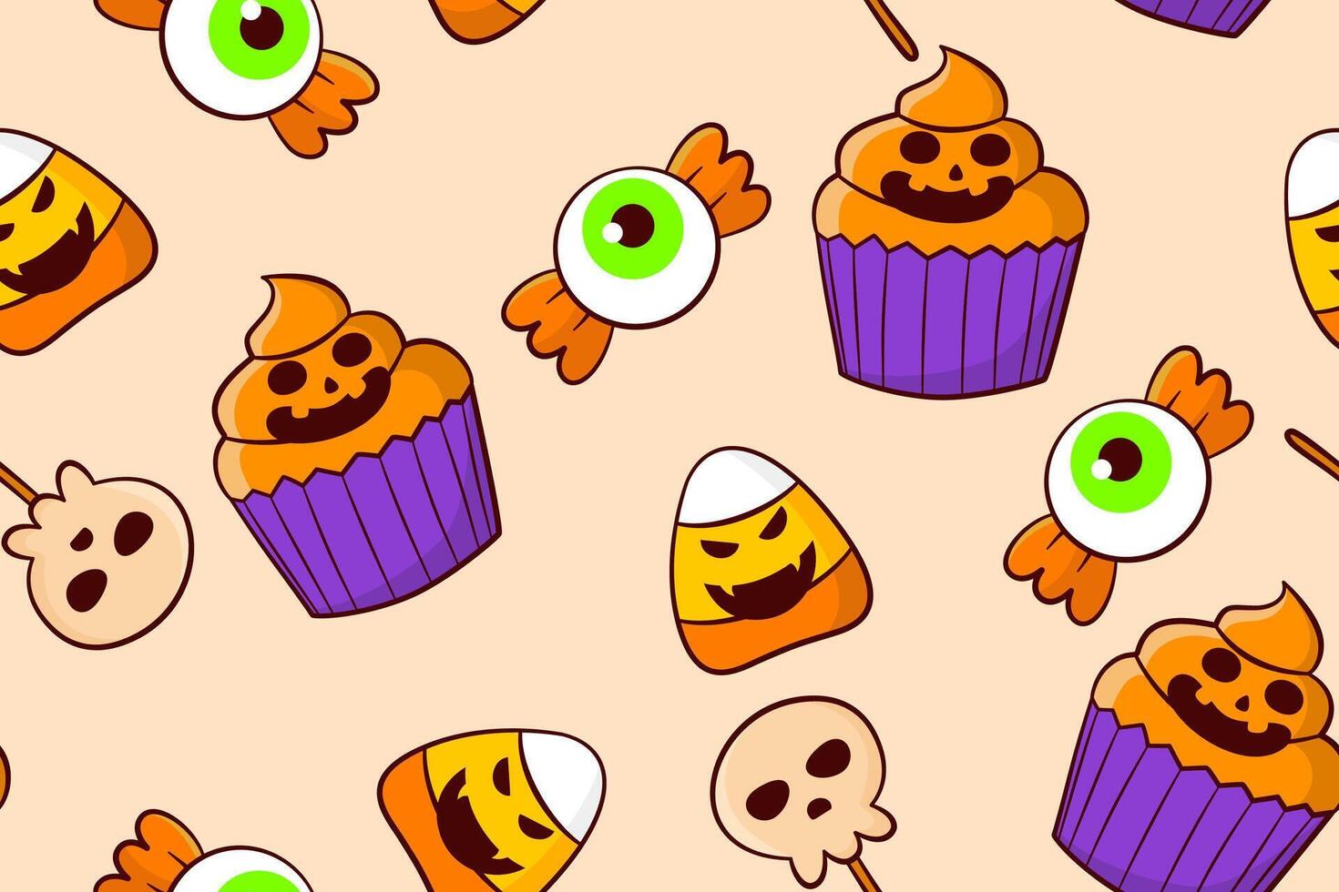 Cute Halloween items seamless pattern vector