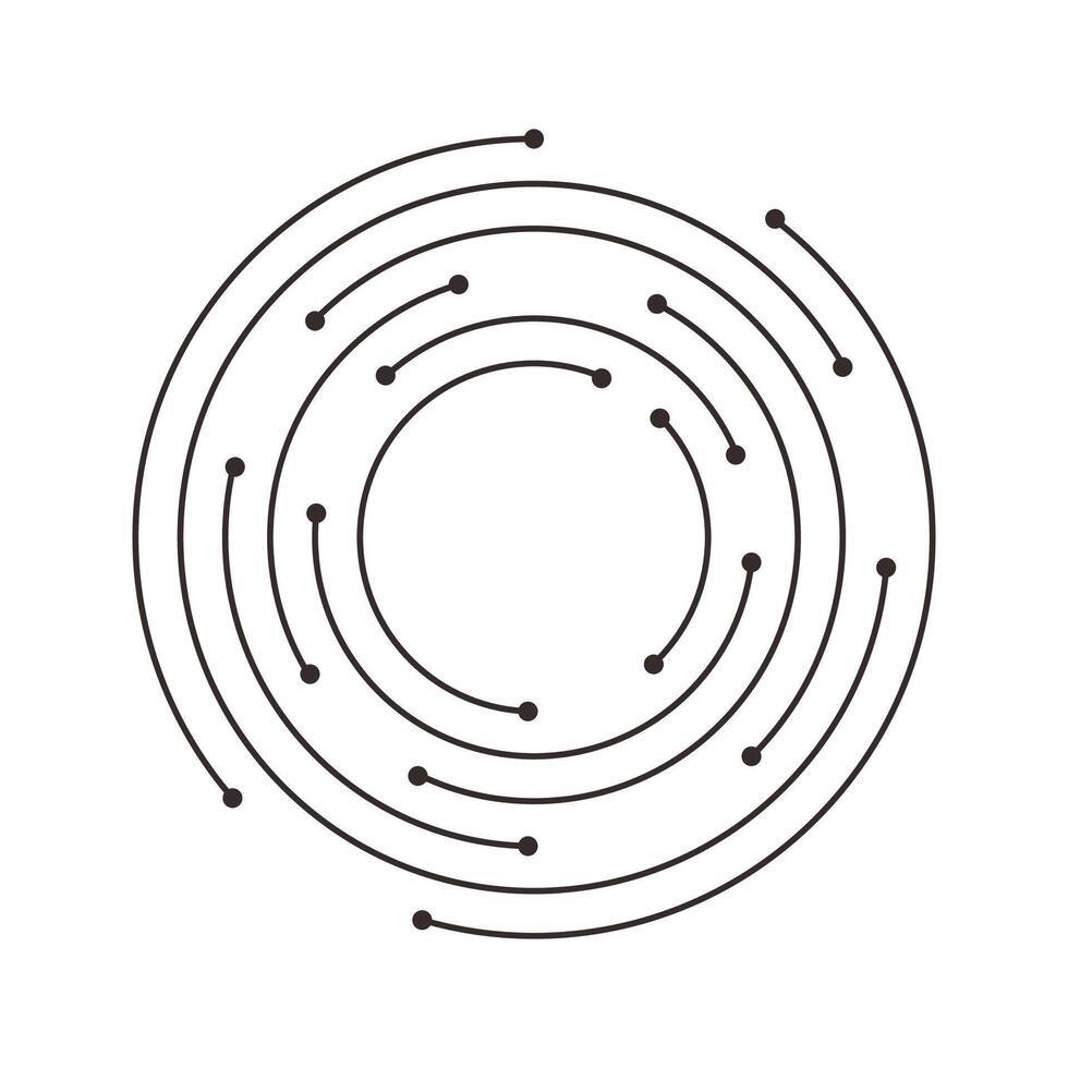 Circuit board circle line dots connection. Motherboard electronic technology data, electrical board, cpu. Programming science, computer system elements vector