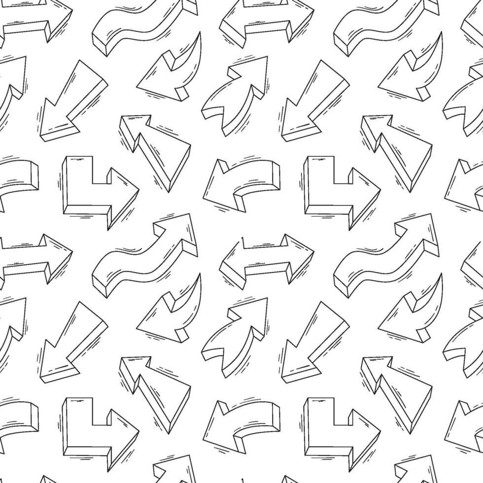 Seamless pattern with volumetric arrows in different directions with a moving effect on a white background vector