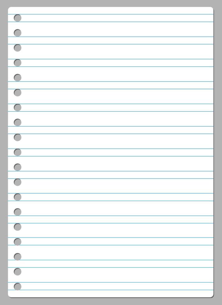 Page of double lined white paper of a spiral notebook vector