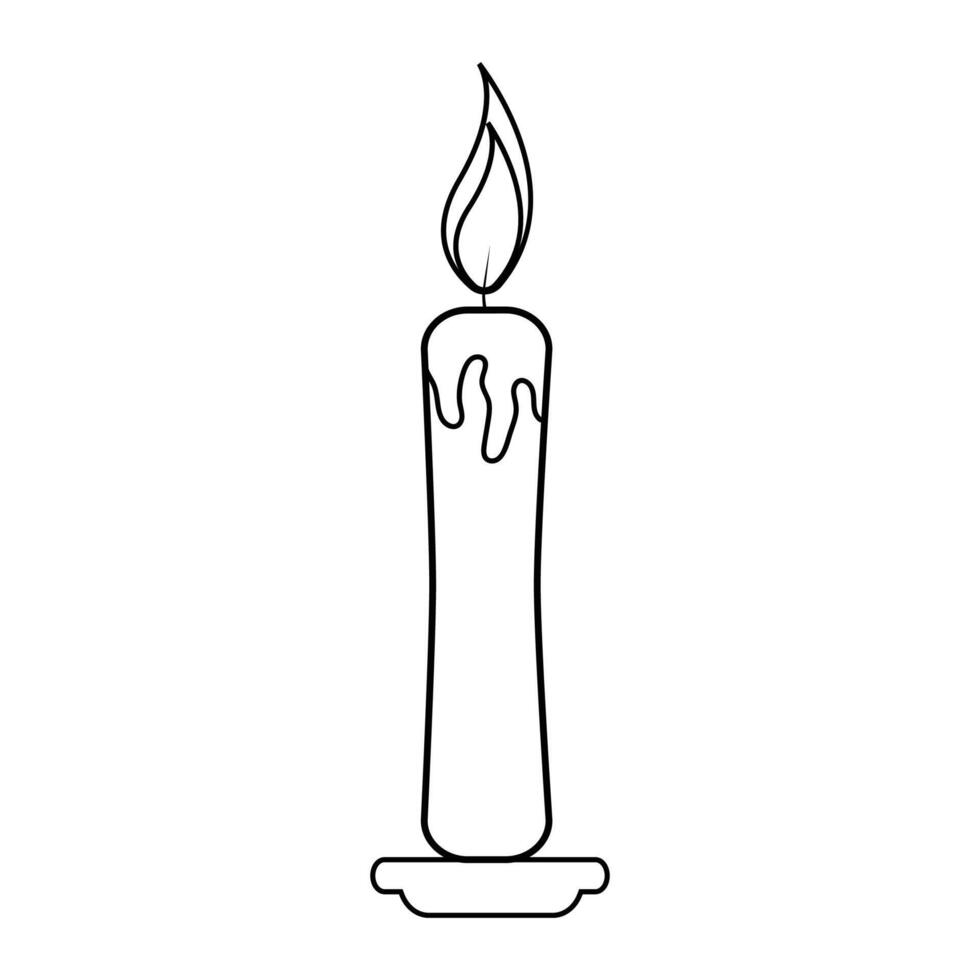 Candle line style. Candle burning flame outline. vector