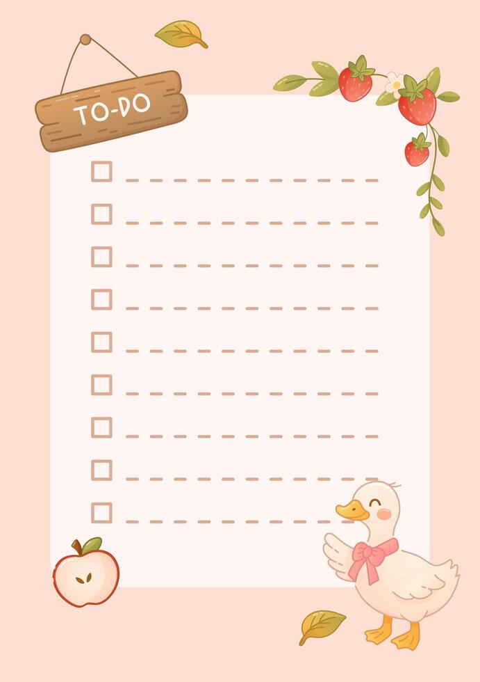 To do list template with duck and strawberries vector