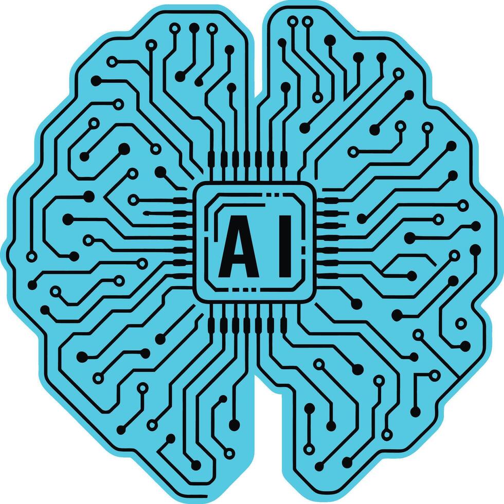 neural red cerebro con central ai chip, símbolo de artificial inteligencia y digital transformación vector