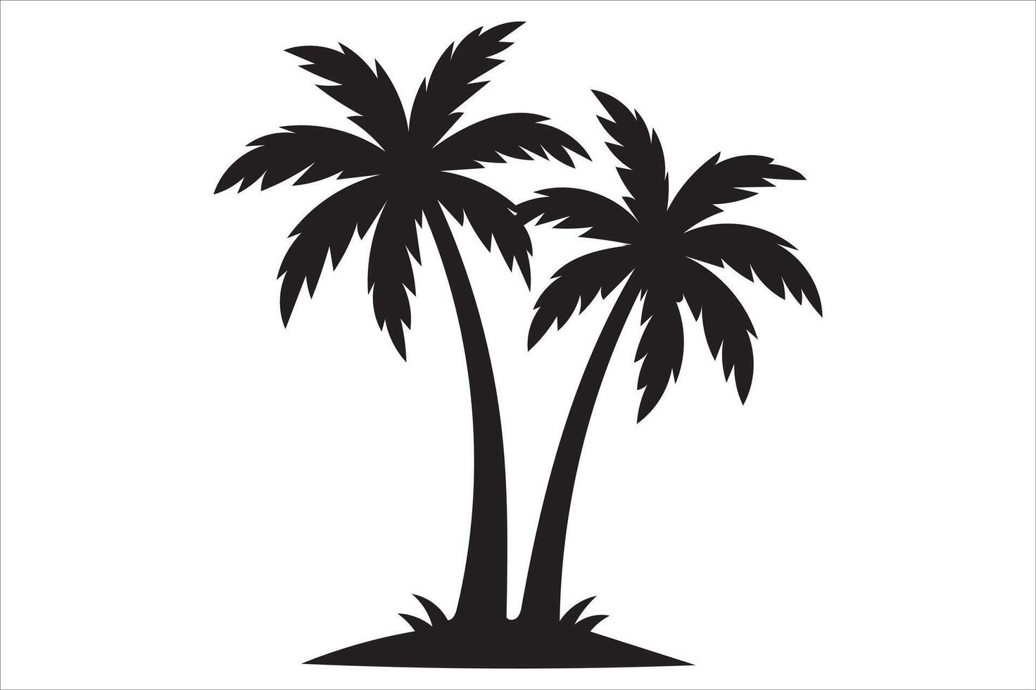 Two tall palm trees silhouette standing together isolated on white background vector