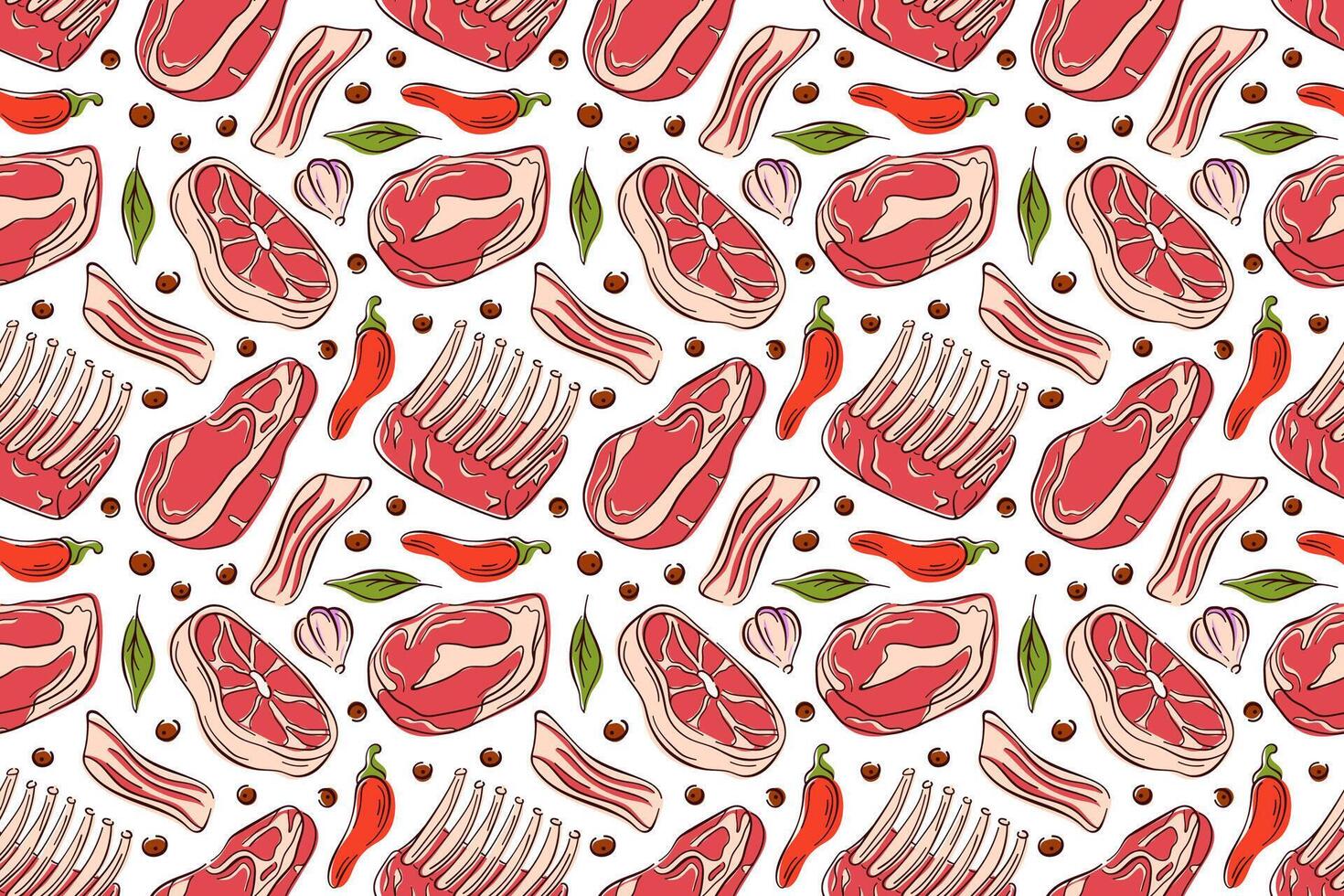 Colorful meat and spice pattern vector