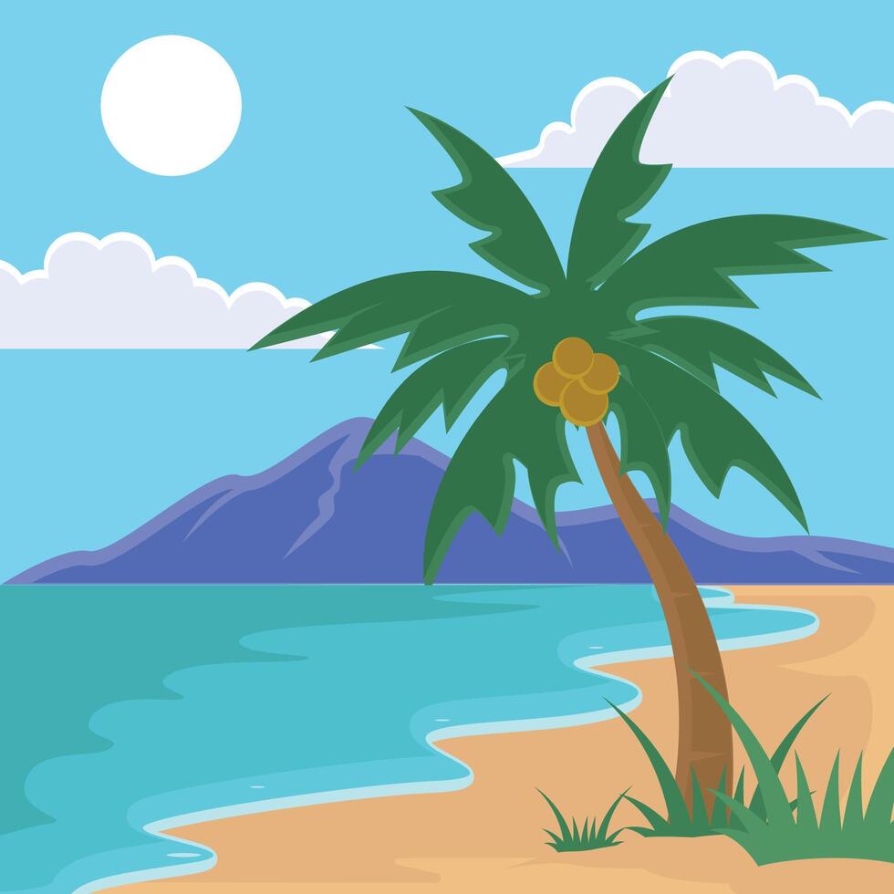 beach or island landscaped illustration template graphic design . sea and nature palm tree sunset view sign or symbol for adventure and wanderlust vector
