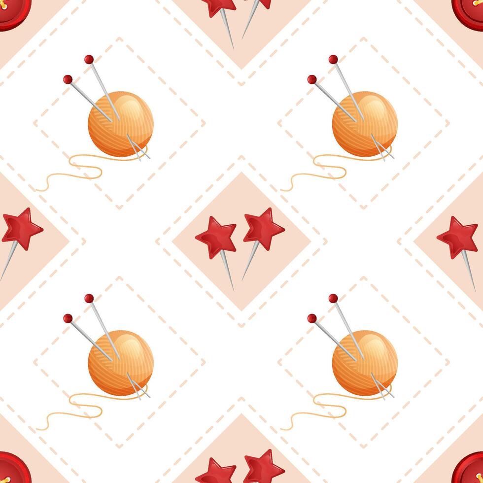 knitting pattern with yarn and stars vector