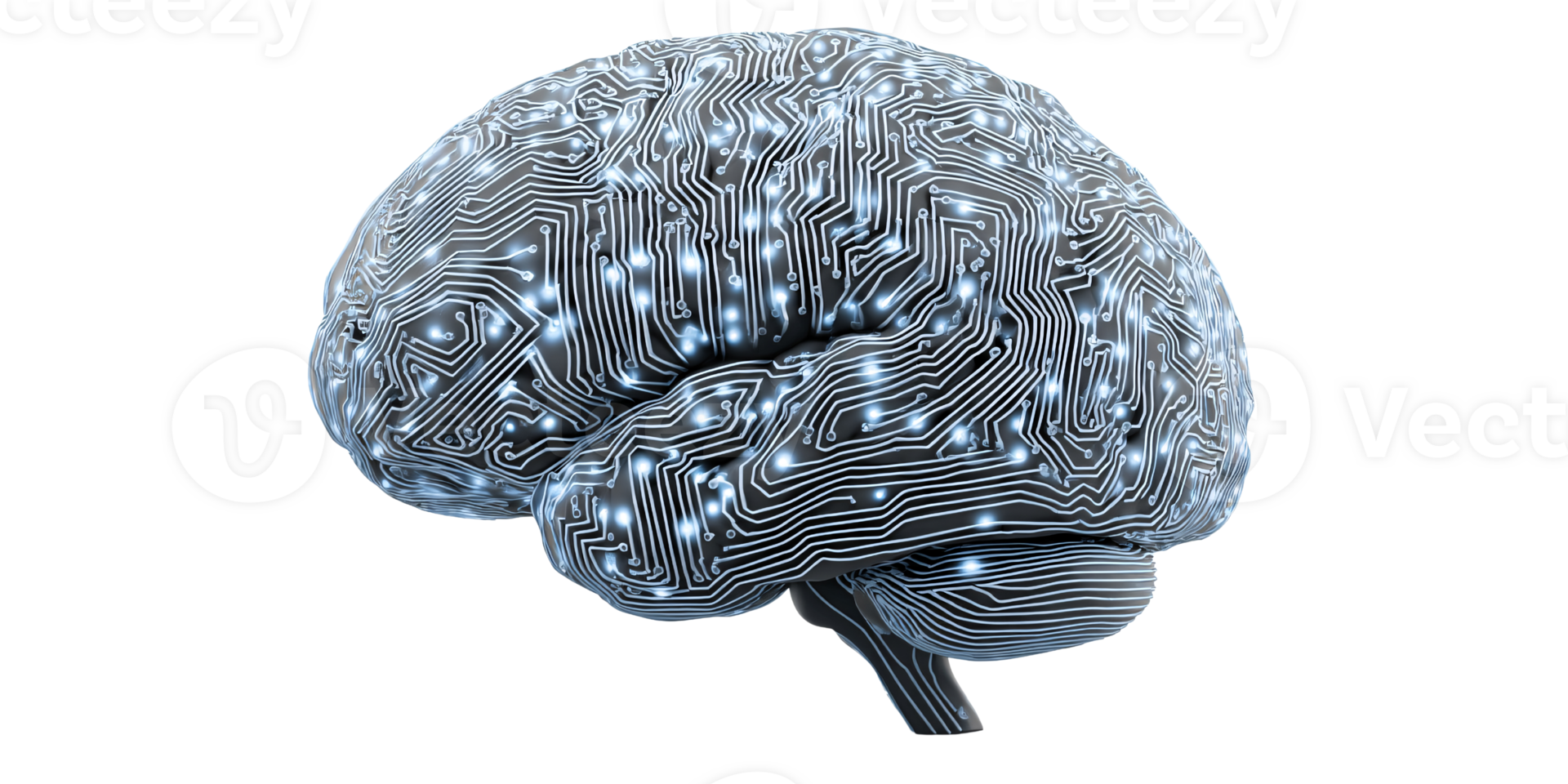 Artificial intelligence brain with circuit board pattern, symbolizing machine learning and neural network Concept of future technology, innovation, and cognitive science png