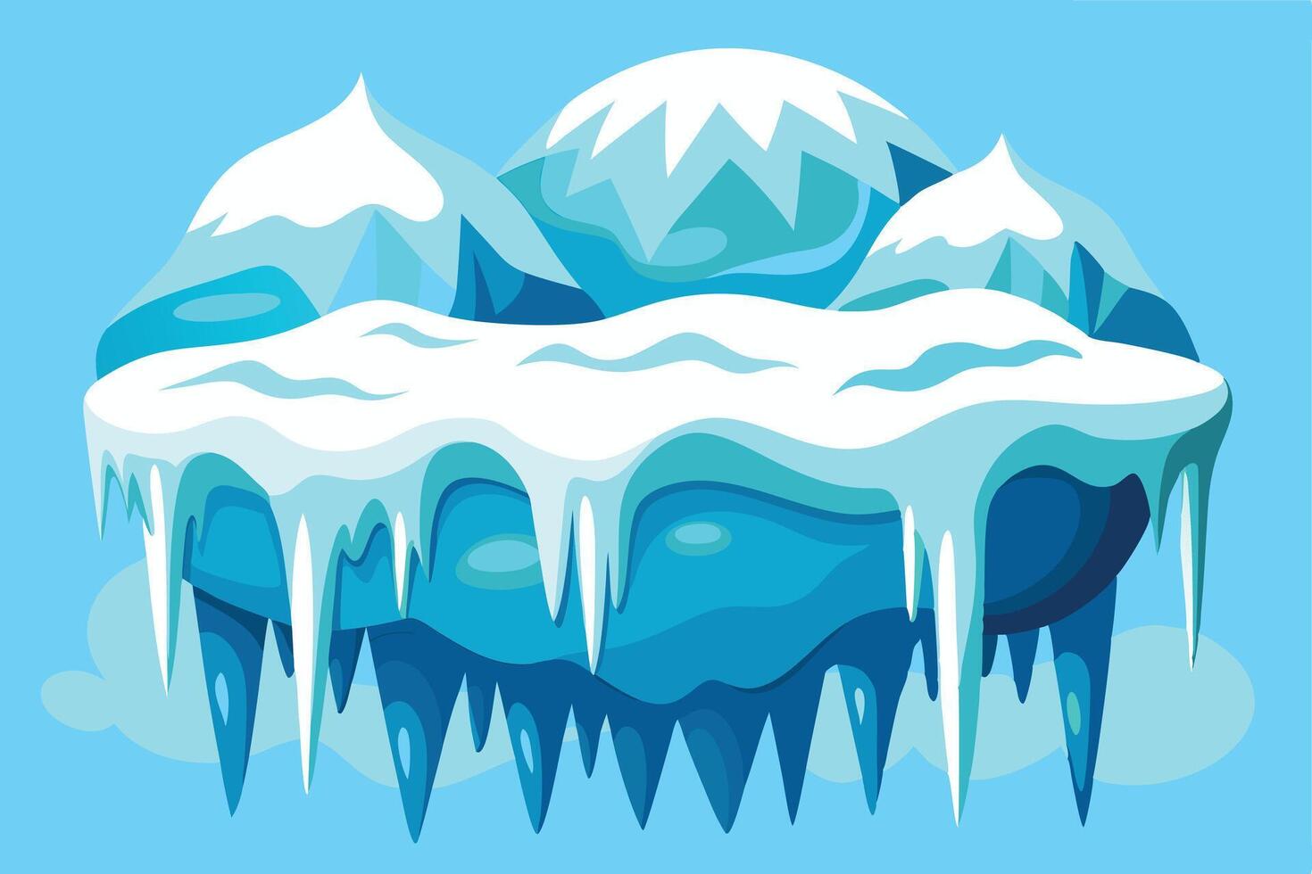 Serene Frozen Island Landscape Enchanting Ice Cliffs, Snowy Peaks, and Icy Icicles in a Whimsical Winter Scene vector