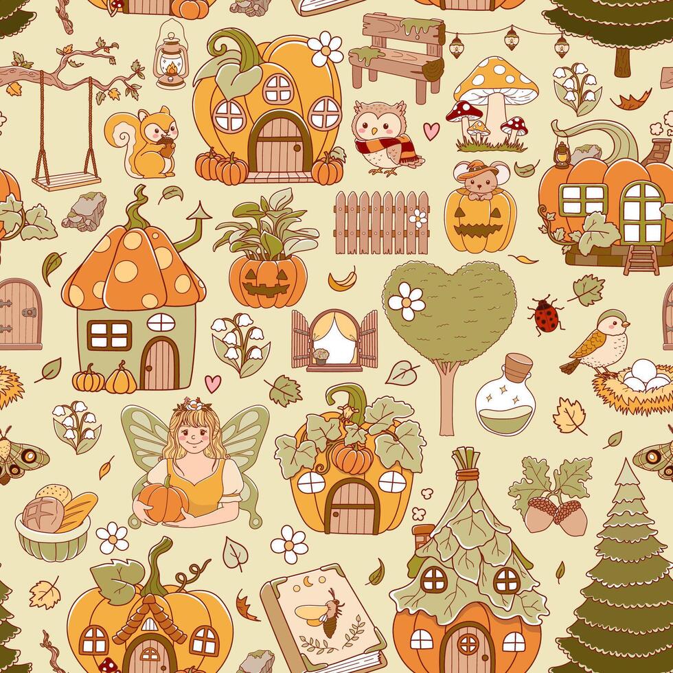 Colorful autumn-themed illustration with pumpkins vector