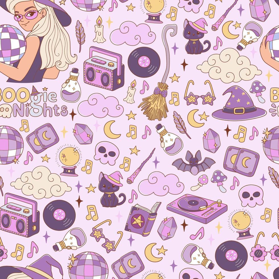 Whimsical pattern of boogie nights elements vector