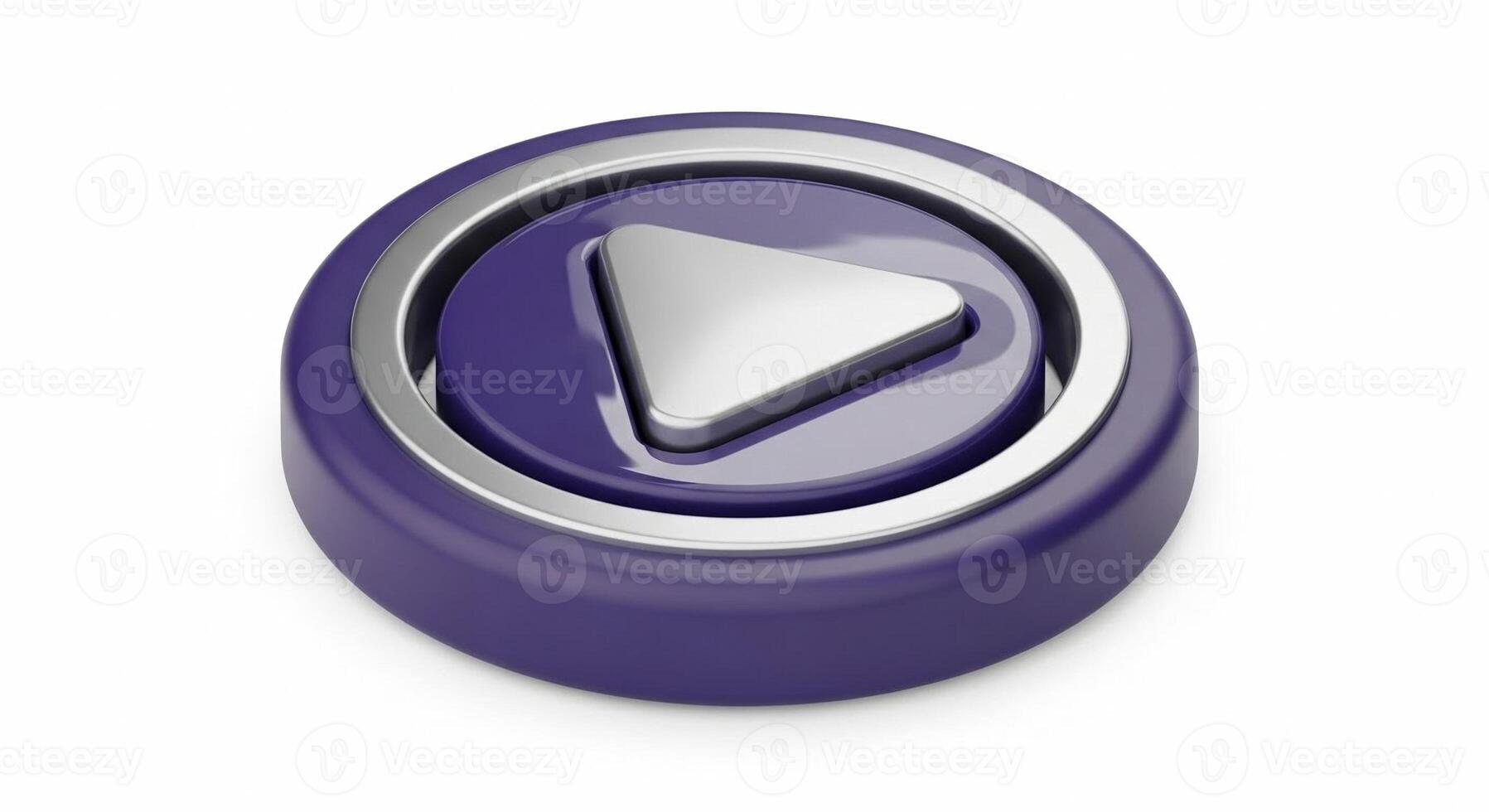 3D Rendered Play Button Icon in Purple and Silver. photo