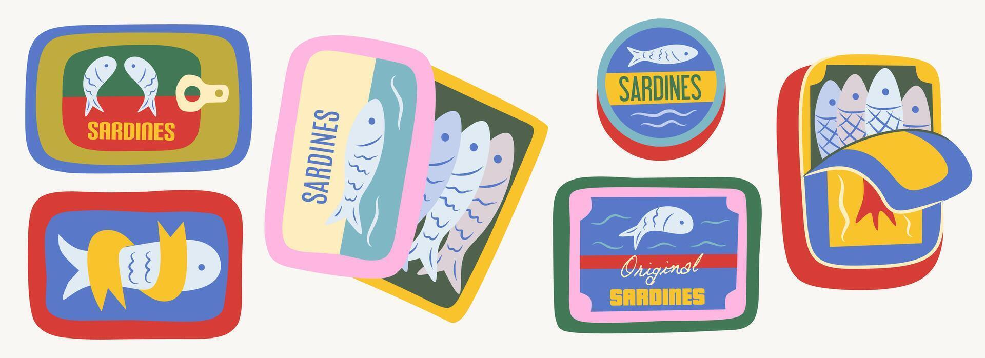 Illustrations of colorful sardine cans vector
