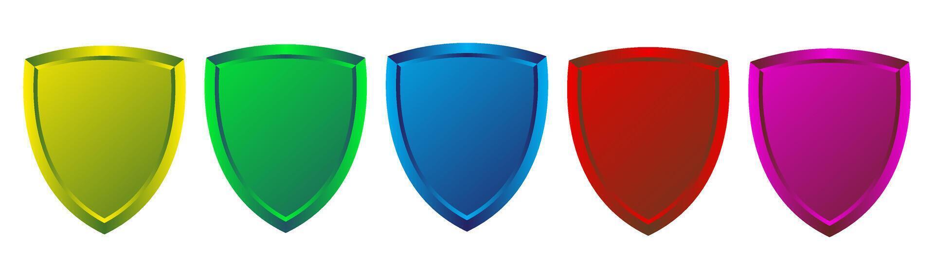 Shields in different colors on a white background illustration. vector