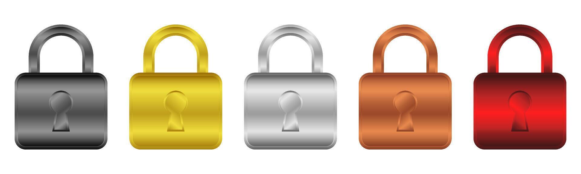 Set of padlock icons illustration isolated on white background. vector