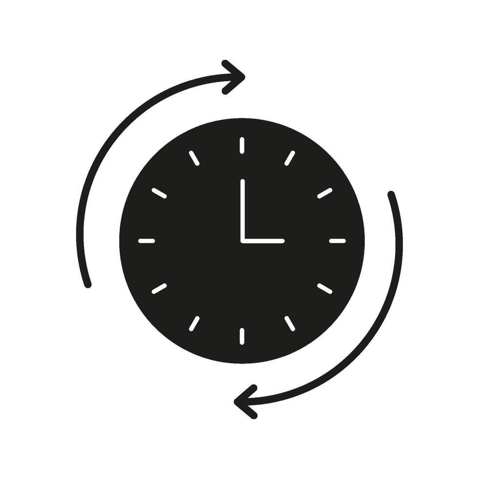 Clock With Arrows Solid Icon. Time Management, Scheduling, And Cycle Tracking Silhouette Symbol. Efficient Planning And Routine Optimization. Isolated Illustration vector