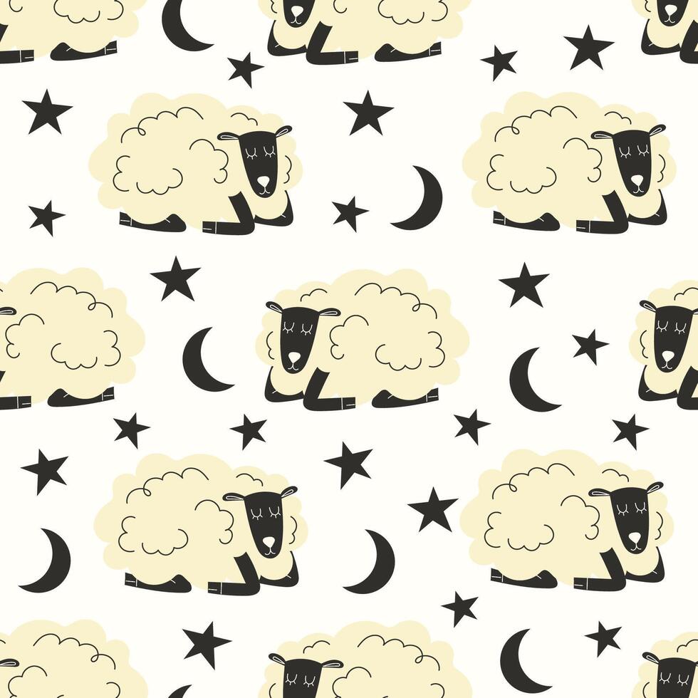 Sheep pattern with stars and moons vector
