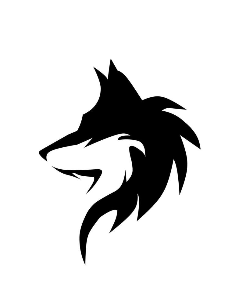 Stylized black silhouette of a wolf head in profile with a sharp and dynamic design. Ideal for logos, tattoos, emblems, or bold graphic design elements. vector