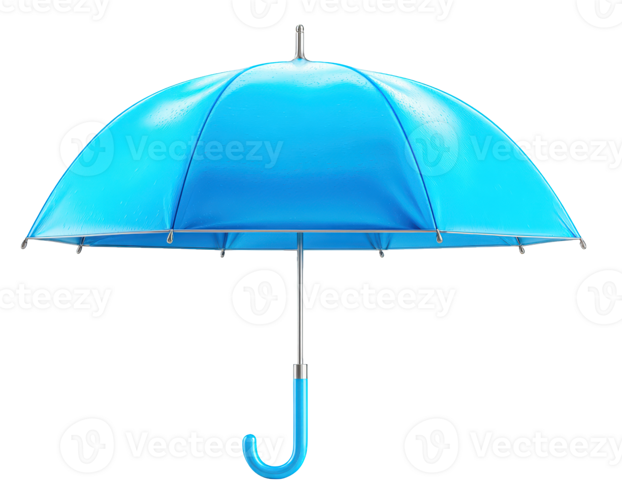 Blue umbrella waterproof curved handle isolated on transparency background rain protection classic style shiny surface metal shaft simple design practical accessory png