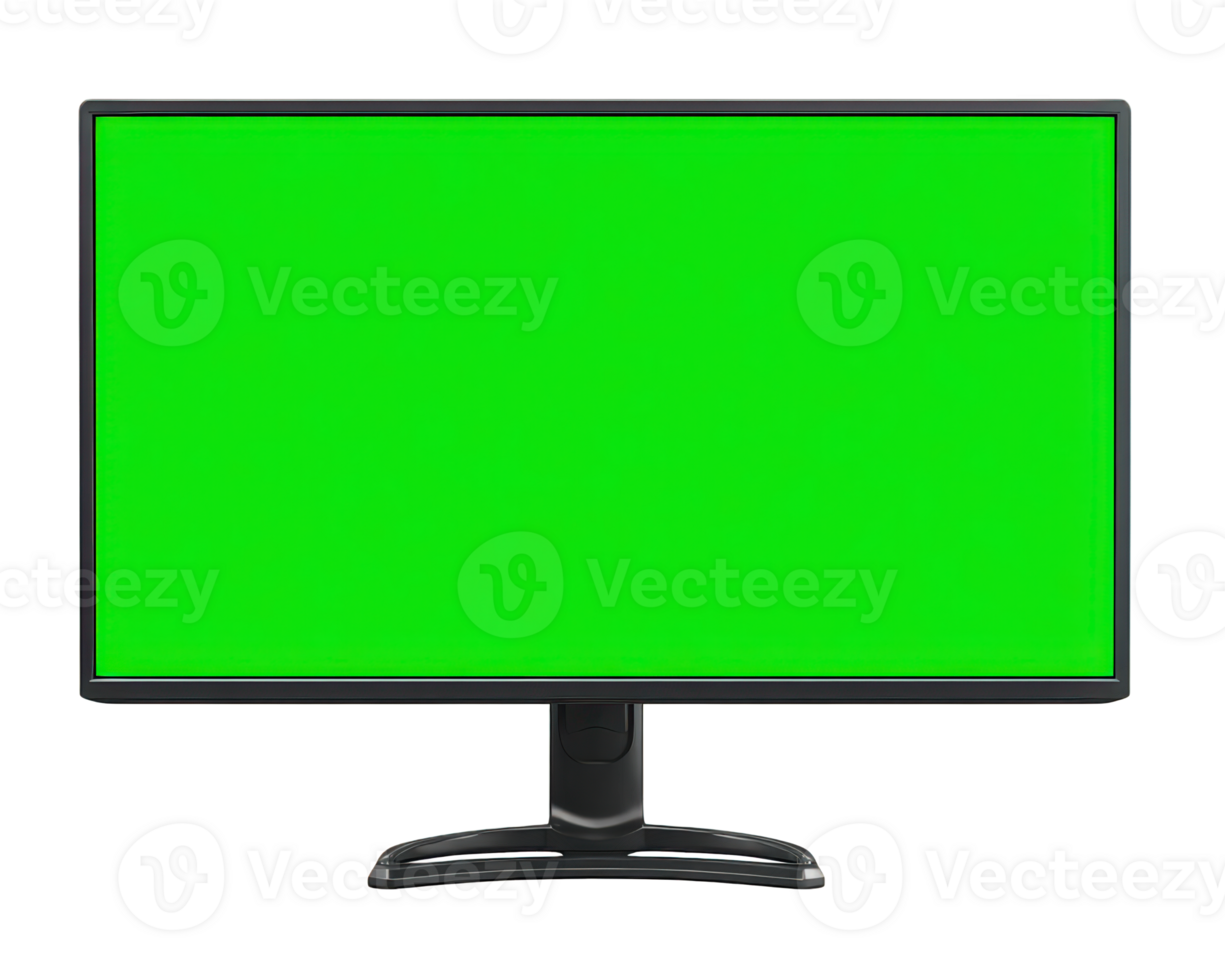 Computer monitor with green screen isolated on transparency background modern flat display blank chroma key technology concept digital workspace electronic device clean and simple design png