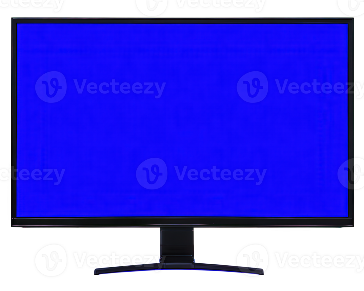 Computer display with vivid blue screen, modern monitor isolated on transparency background, technology concept, digital device, blank screen, minimal style png