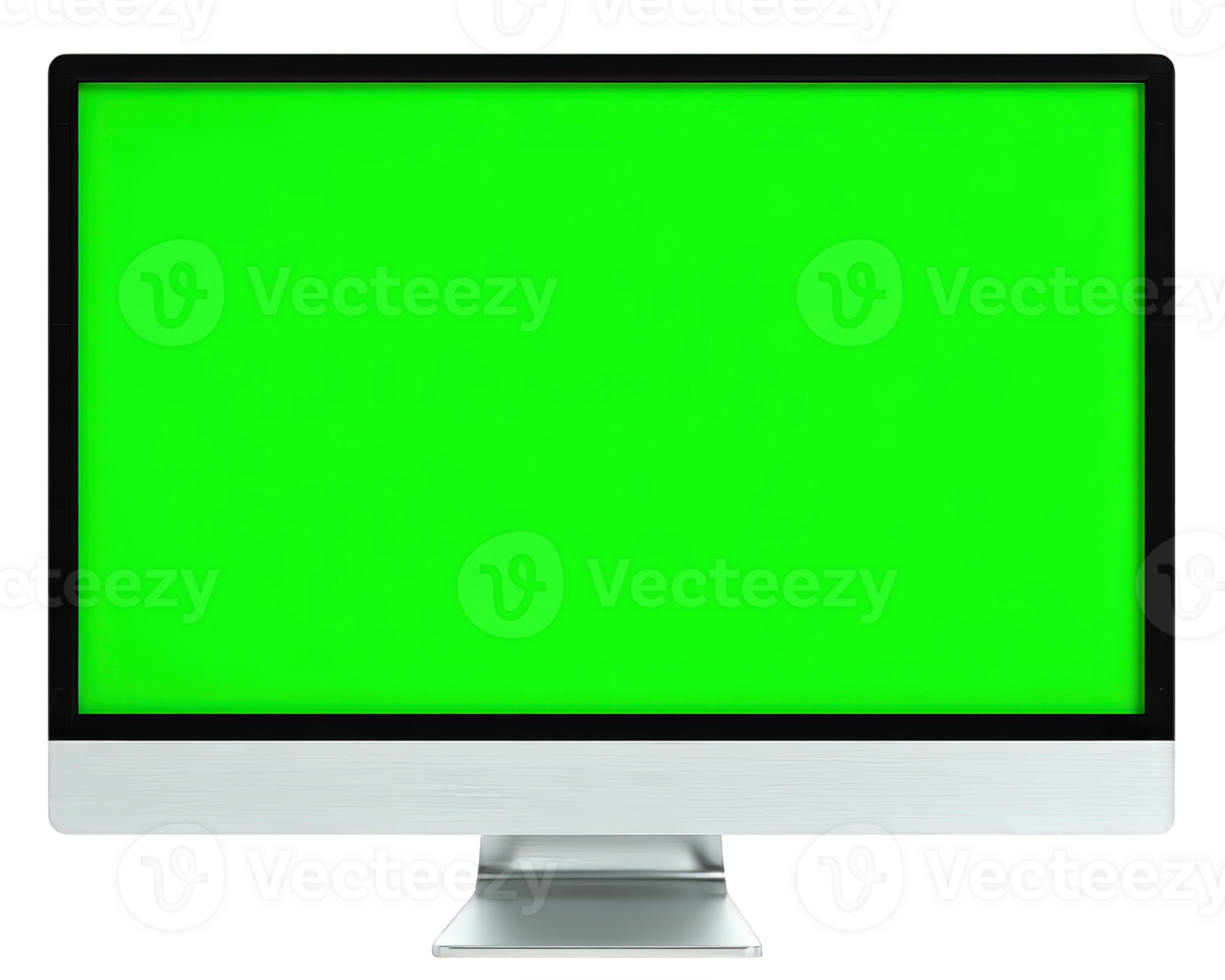 Computer display green screen isolated modern technology blank digital monitor desktop silver png